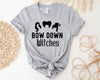 Bow Down Witches Halloween Shirt in gray