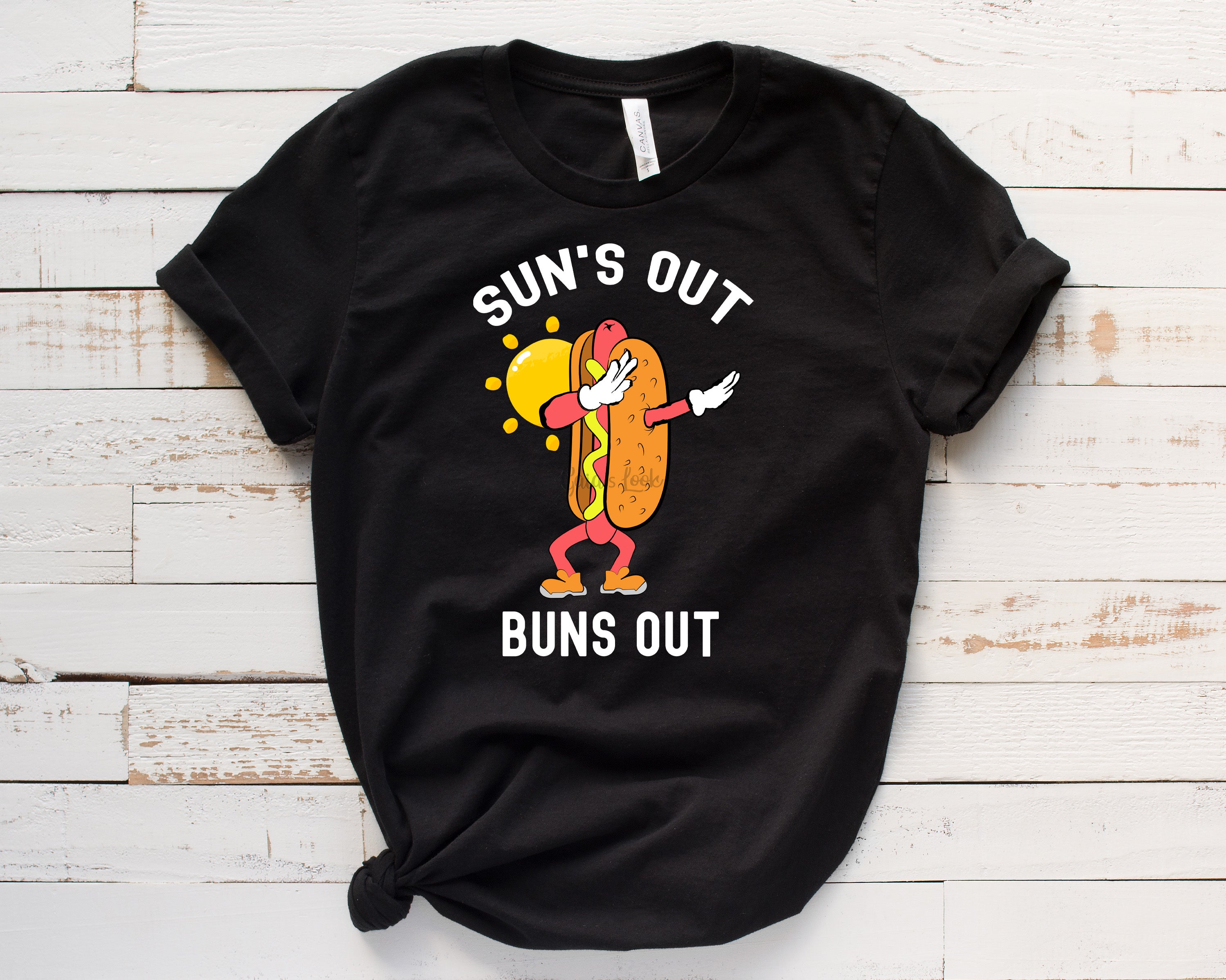 Sun's Out Buns Out Black Hot Dog Shirt